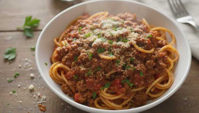 Espaguetis con salsa boloñesa casera: receta fácil paso a paso 3 Espaguetis con salsa boloñesa casera servidos en plato